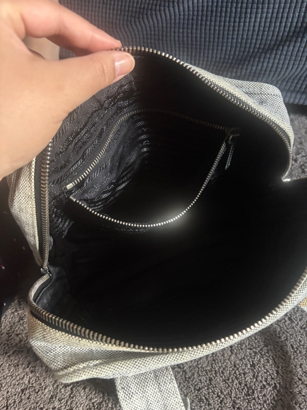 Prada Light Cream Canvas Tote with Black Logo Accent - Picture 6 of 6